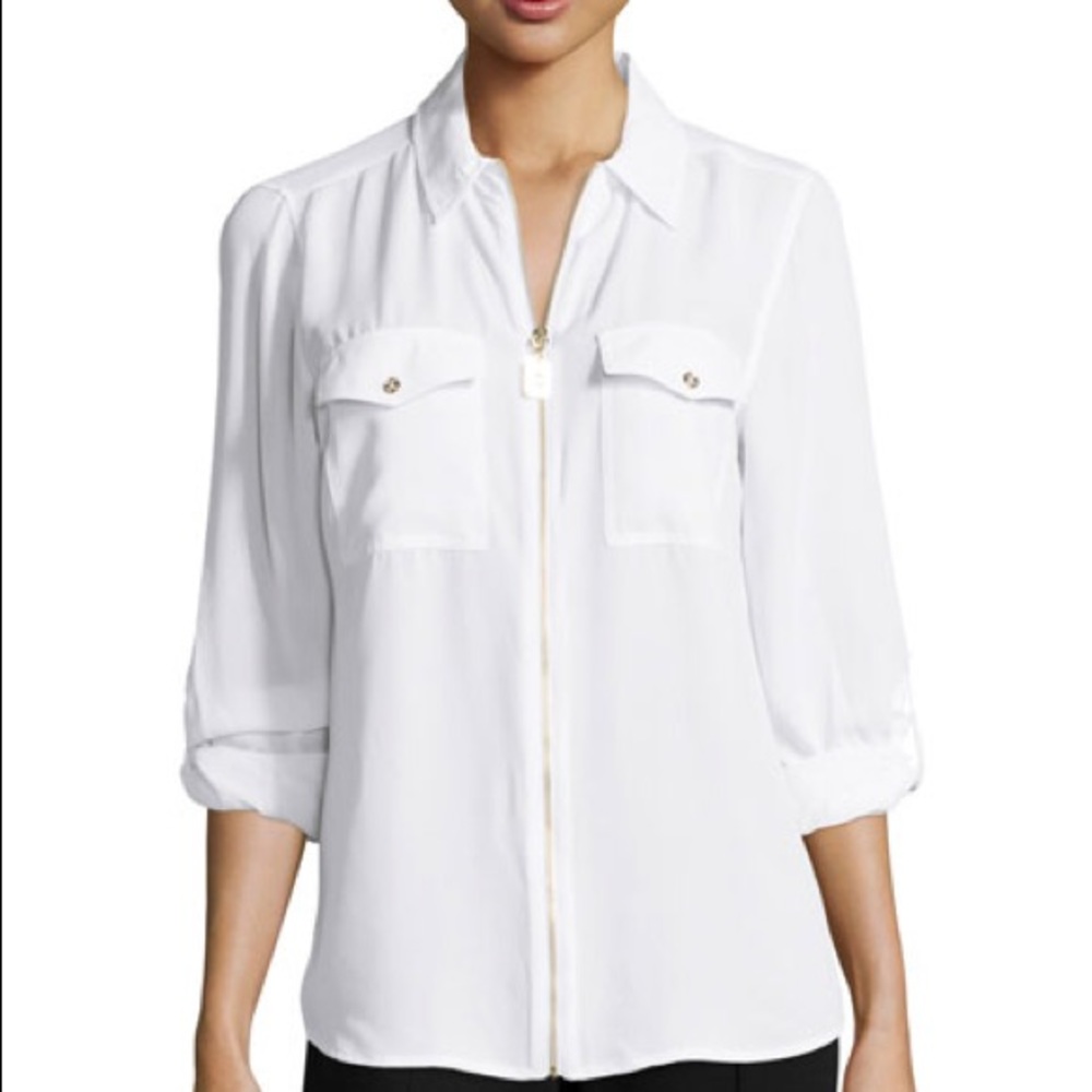 Michael Kors white Zip up Blouse/Beach Top